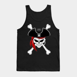 Pirate Skull with Crossed Bones and Red Bandana Tank Top